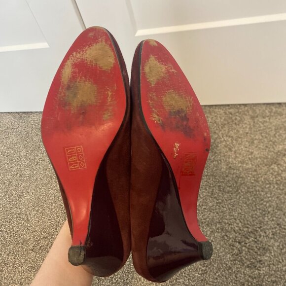 Carlos Falchi Red Leather Suede Wedge Heels Size 9 - Picture 5 of 8